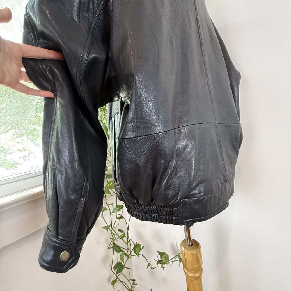 Vintage Lambskin Leather Black Bomber Jacket | Buttery Soft, Small - Picture 6 of 12